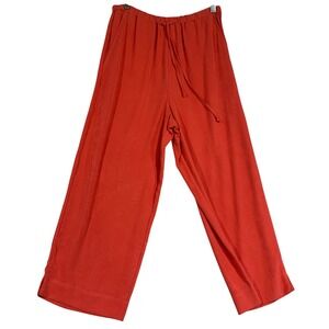 New VTG Coldwater Creek Silk Textured‎ Palms Print Orange Wide Leg Pants Size S
